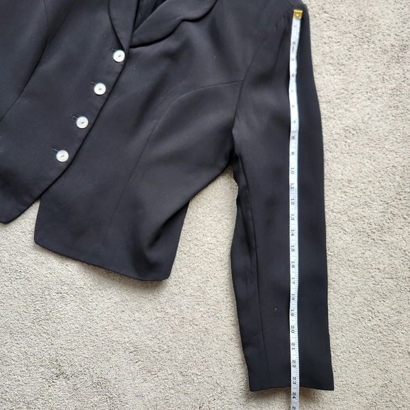 100% Silk Vintage Retro Valerie Stevens Black Blazer Suit Jacket Size 12 - Picture 9 of 11